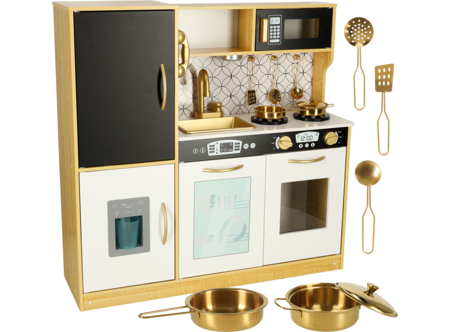 Dětská dřevěná kuchyňka s lednicí - bílá/zlatá