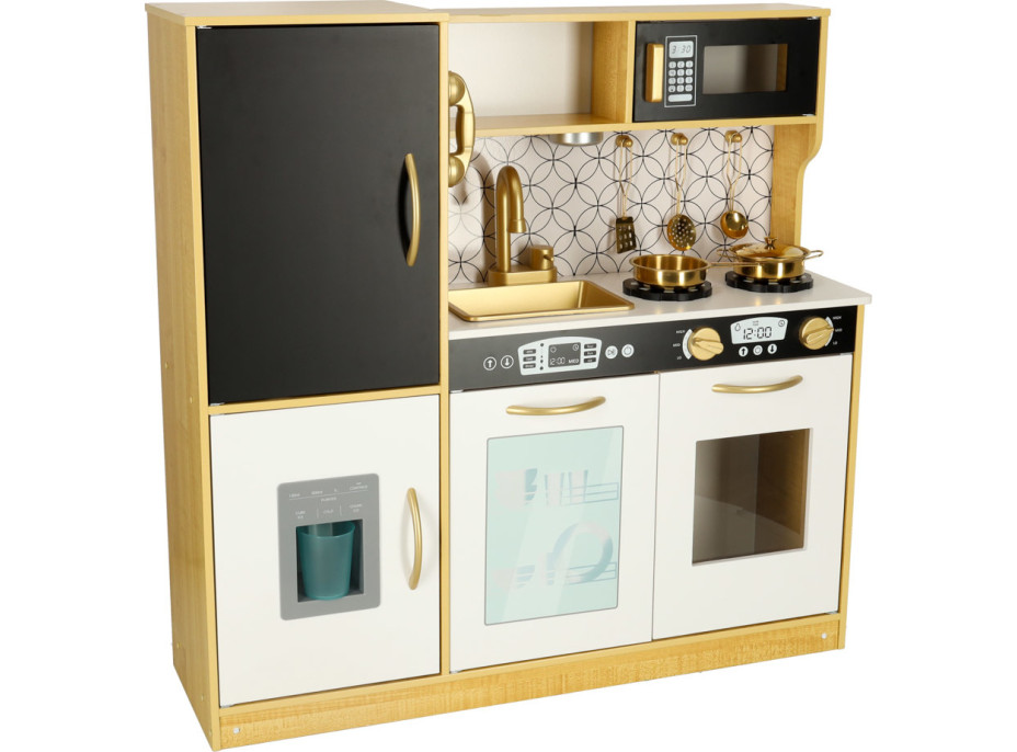 Dětská dřevěná kuchyňka s lednicí - bílá/zlatá