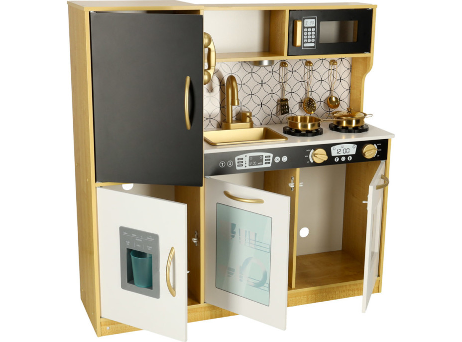 Dětská dřevěná kuchyňka s lednicí - bílá/zlatá