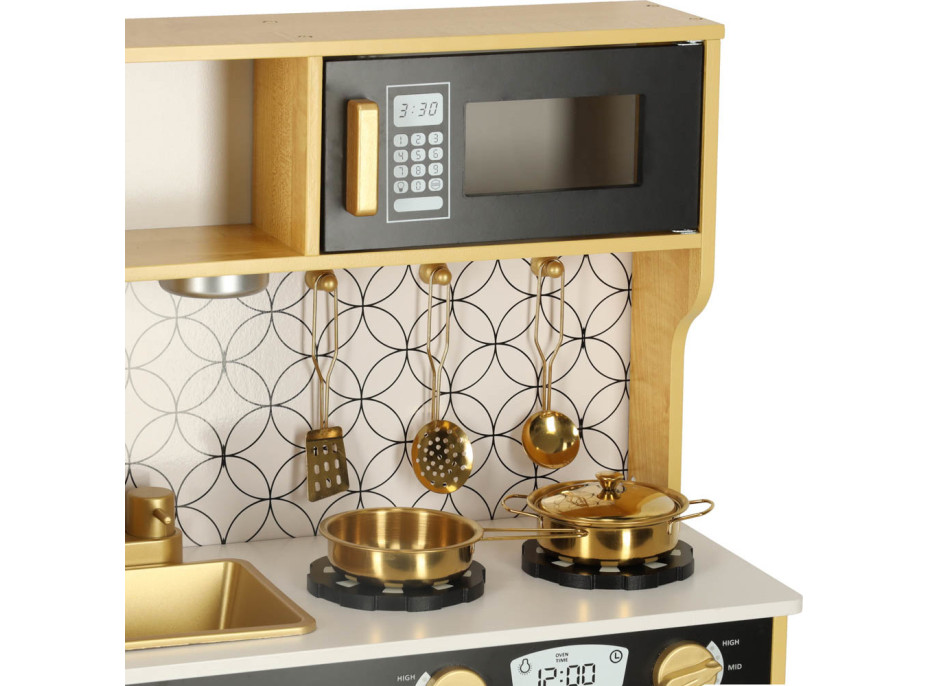 Dětská dřevěná kuchyňka s lednicí - bílá/zlatá