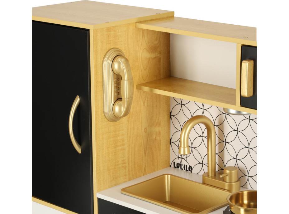 Dětská dřevěná kuchyňka s lednicí - bílá/zlatá