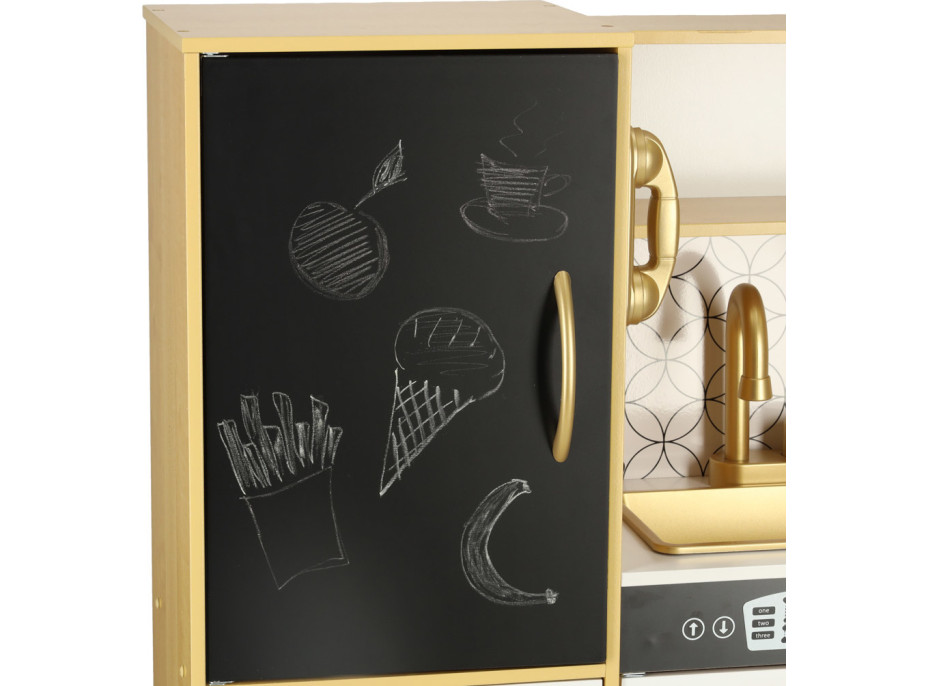 Dětská dřevěná kuchyňka s lednicí - bílá/zlatá