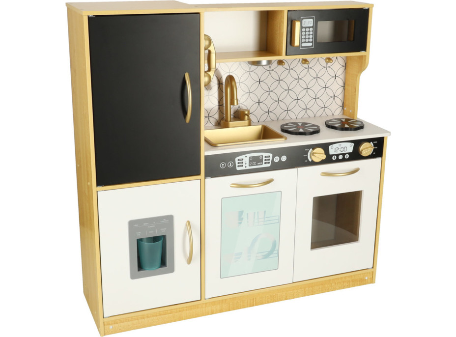 Dětská dřevěná kuchyňka s lednicí - bílá/zlatá