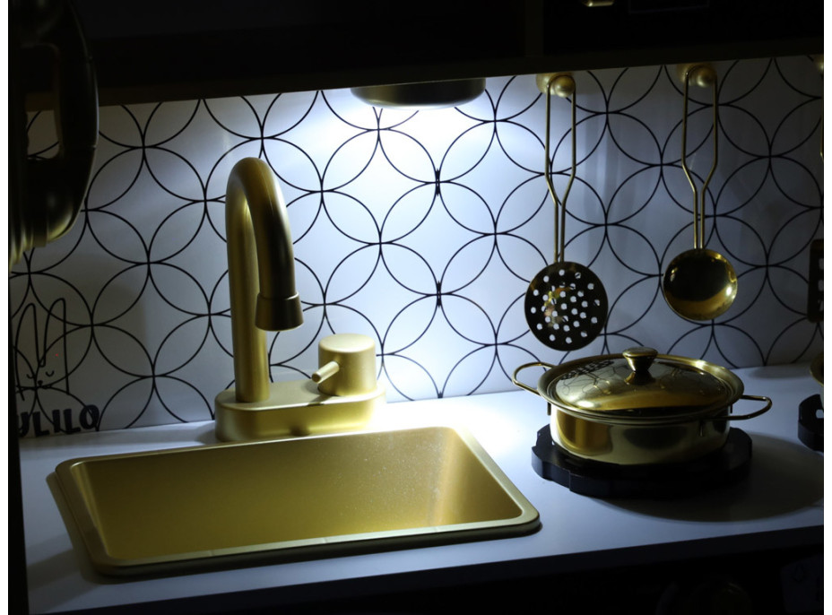 Dětská dřevěná kuchyňka s lednicí - bílá/zlatá