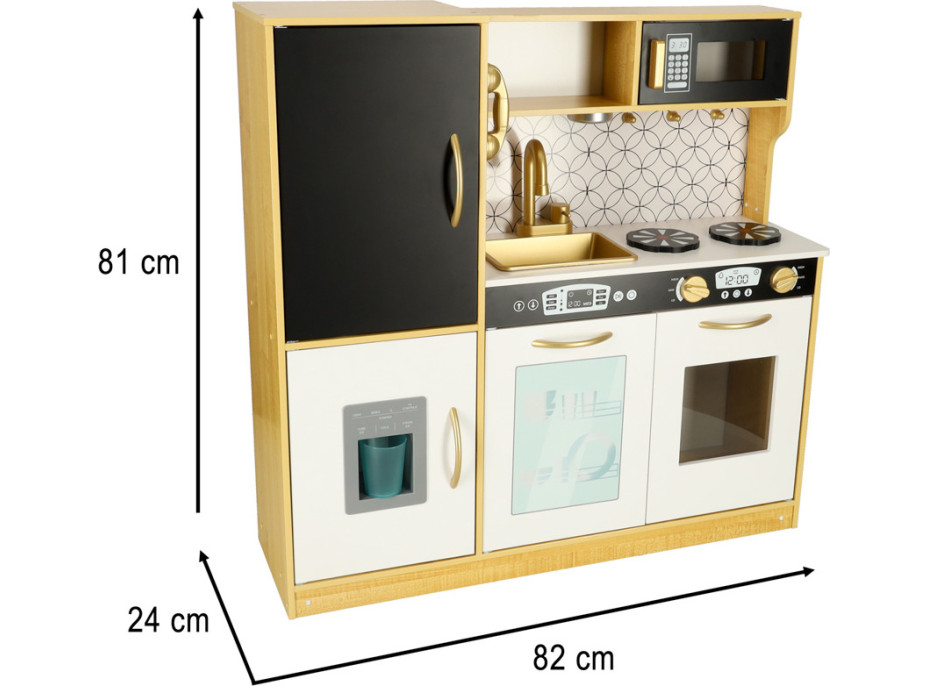 Dětská dřevěná kuchyňka s lednicí - bílá/zlatá
