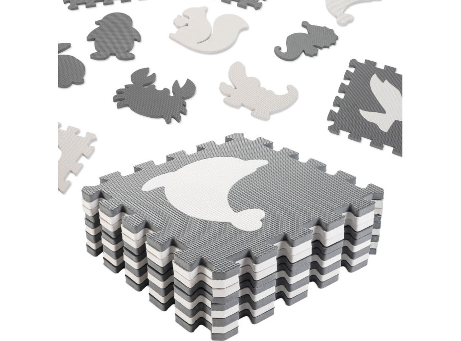 Pěnová puzzle podložka pro děti 9 prvků - šedá/ecru - 85cm x 85cm x 1cm