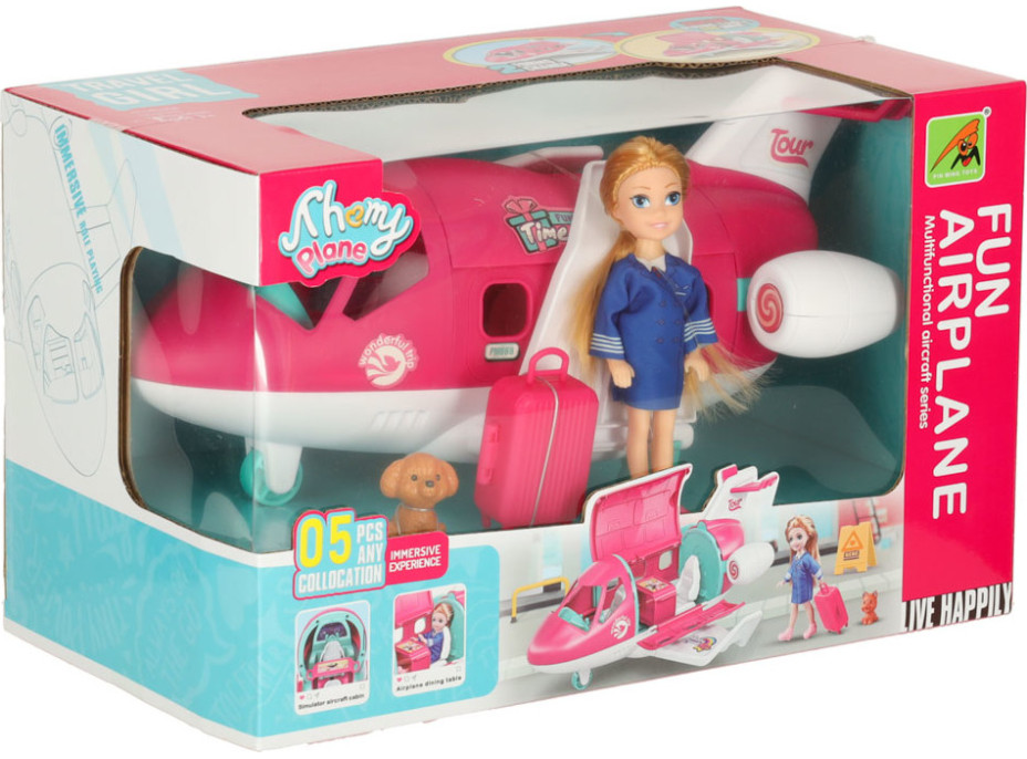 Letadlo pro panenky s letuškou - růžové