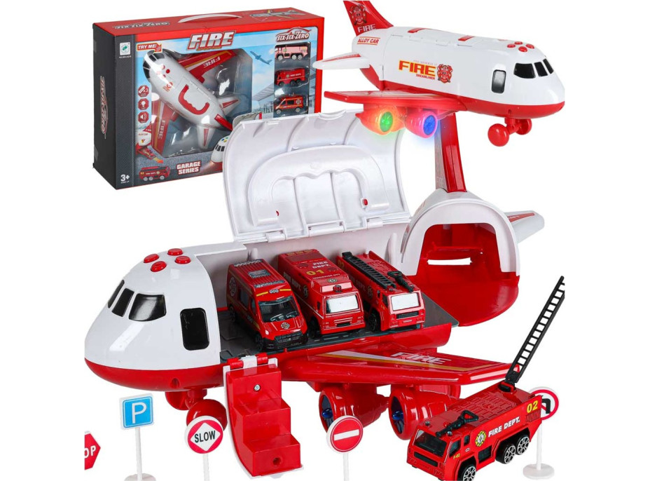 Transportní letadlo + 3 hasičské vozy