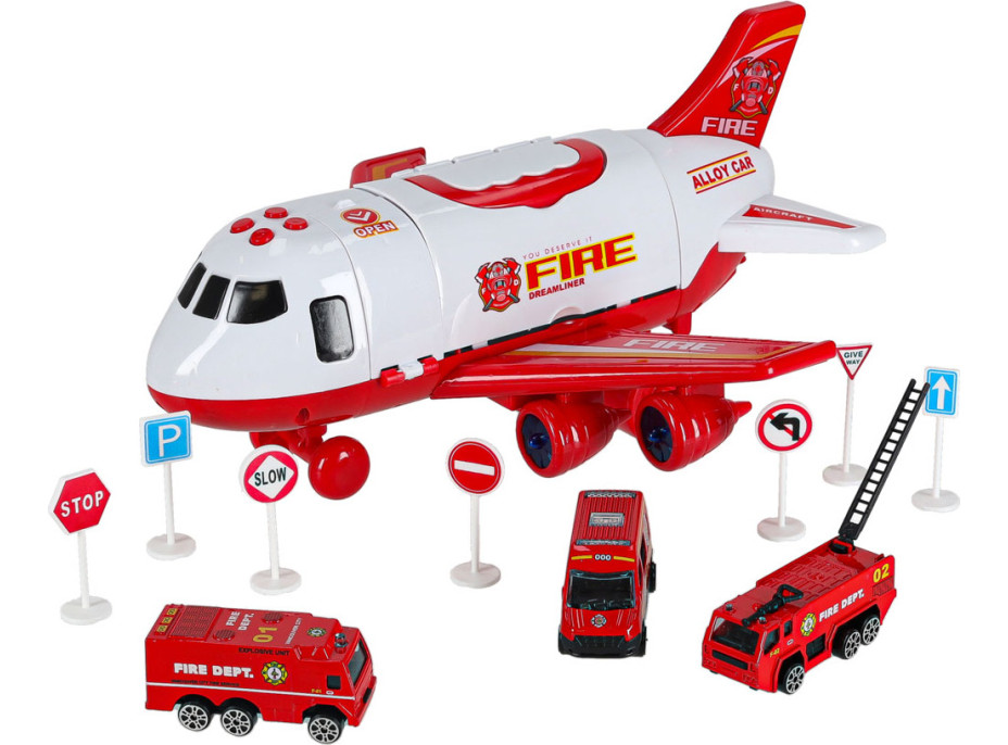 Transportní letadlo + 3 hasičské vozy