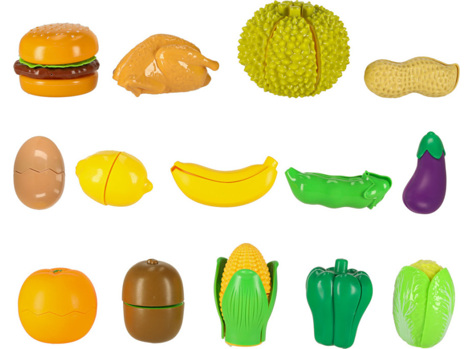 Potraviny ke krájení - zelenina, ovoce, pizza - 36 prvků