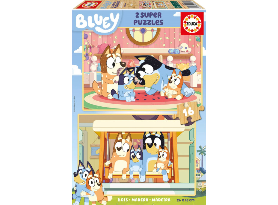 EDUCA Dřevěné puzzle Bluey 2x16 dílků