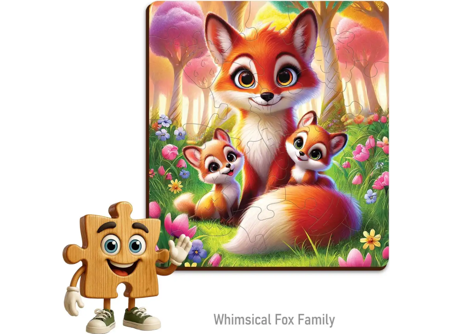 WOODEN CITY Dřevěné puzzle Liščí rodinka 20 dílků