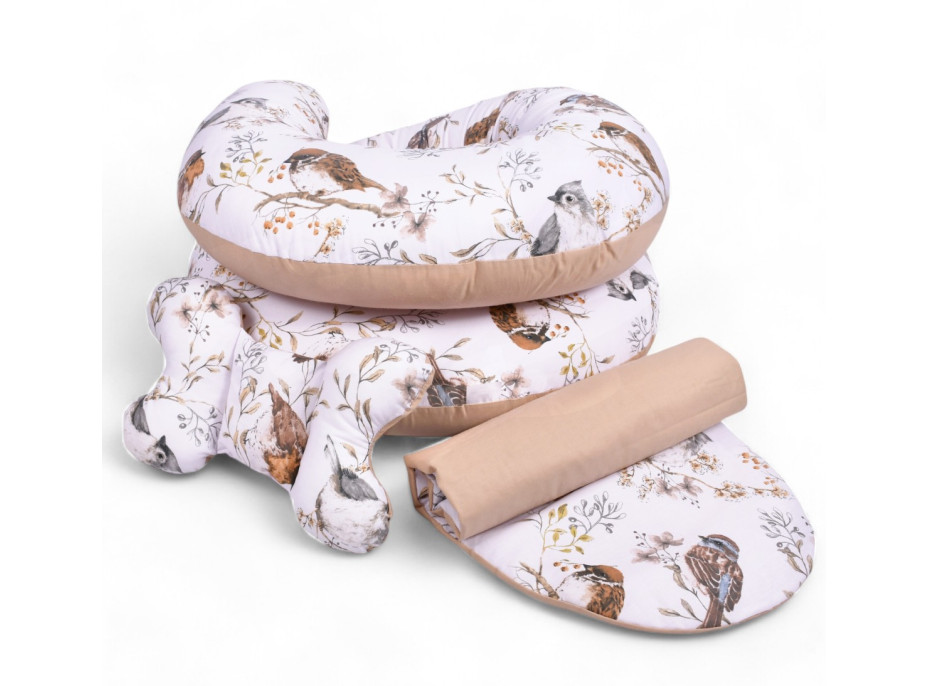 Hnízdečko (kokon) pro miminko/těhotenský polštář 2v1 s doplňky - Ptáčci/béžové