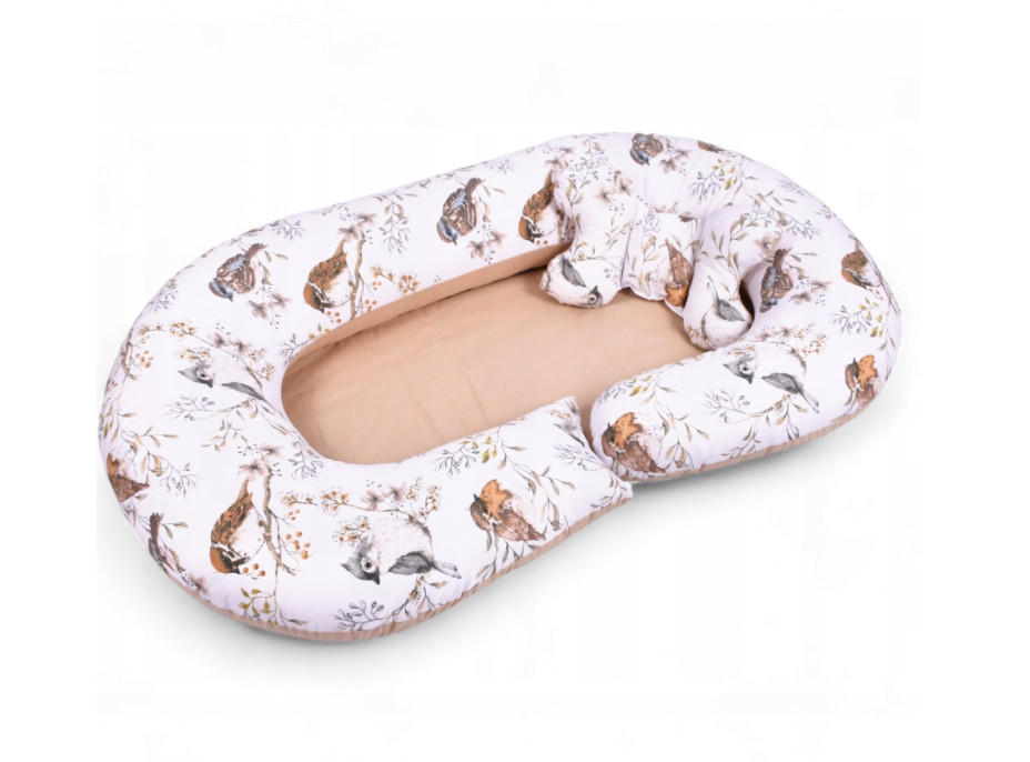 Hnízdečko (kokon) pro miminko/těhotenský polštář 2v1 s doplňky - Ptáčci/béžové