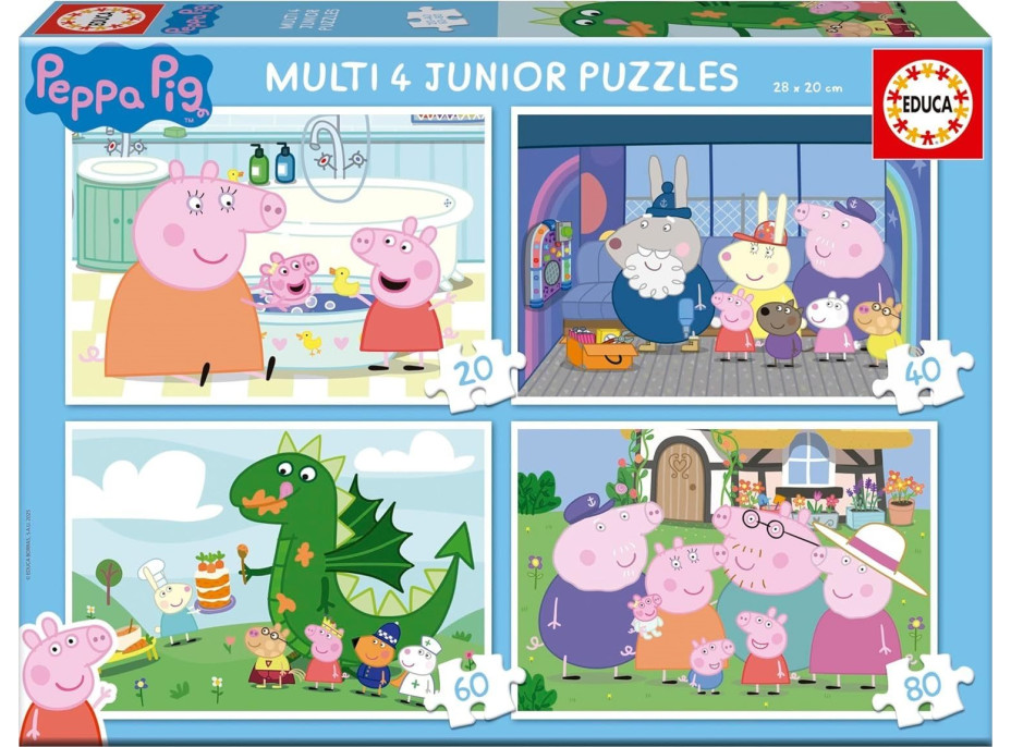 EDUCA Puzzle Prasátko Peppa 4v1 (20,40,60,80 dílků)