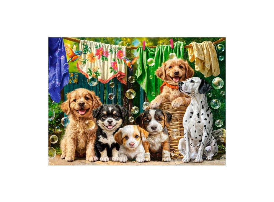 CASTORLAND Puzzle Štěňata, prádlo a ptačí dovádění 100 dílků