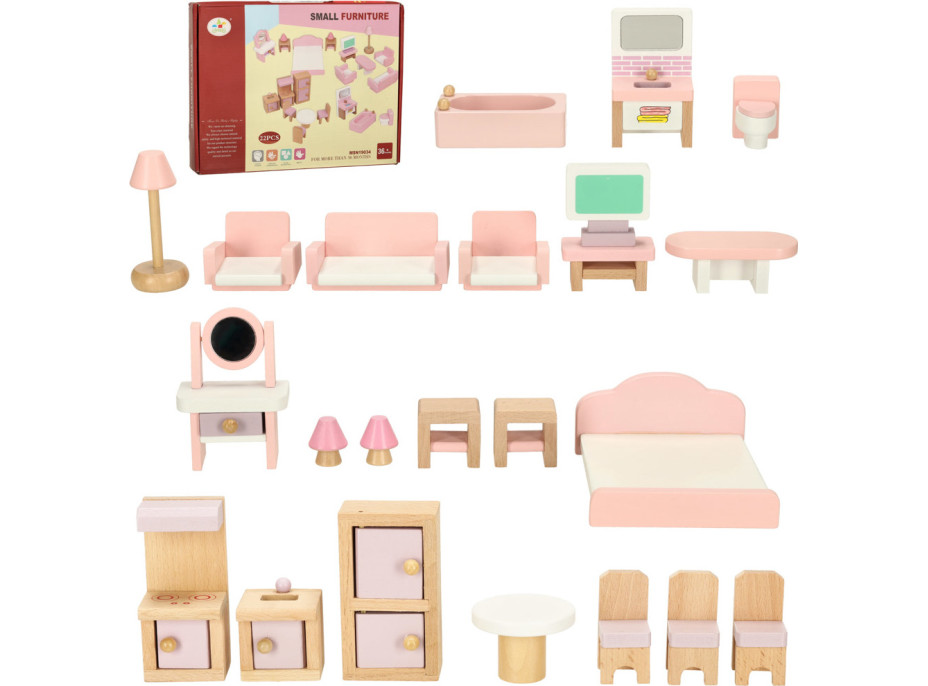 Dřevěný nábytek do domečku pro panenky - růžový