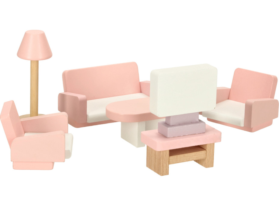 Dřevěný nábytek do domečku pro panenky - růžový