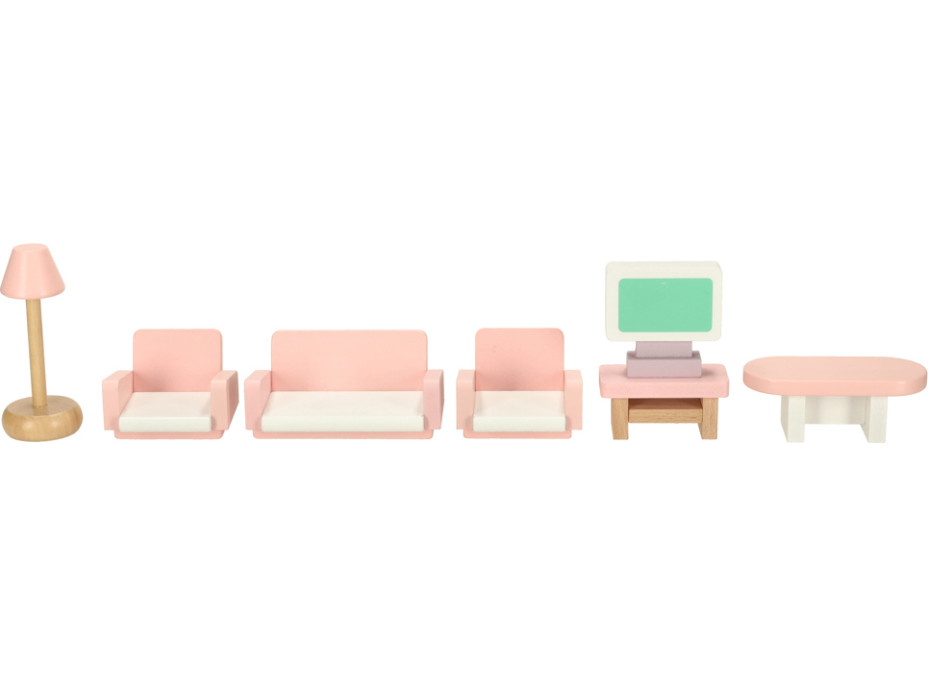 Dřevěný nábytek do domečku pro panenky - růžový