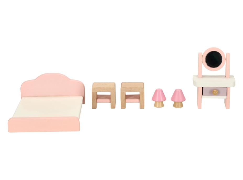 Dřevěný nábytek do domečku pro panenky - růžový