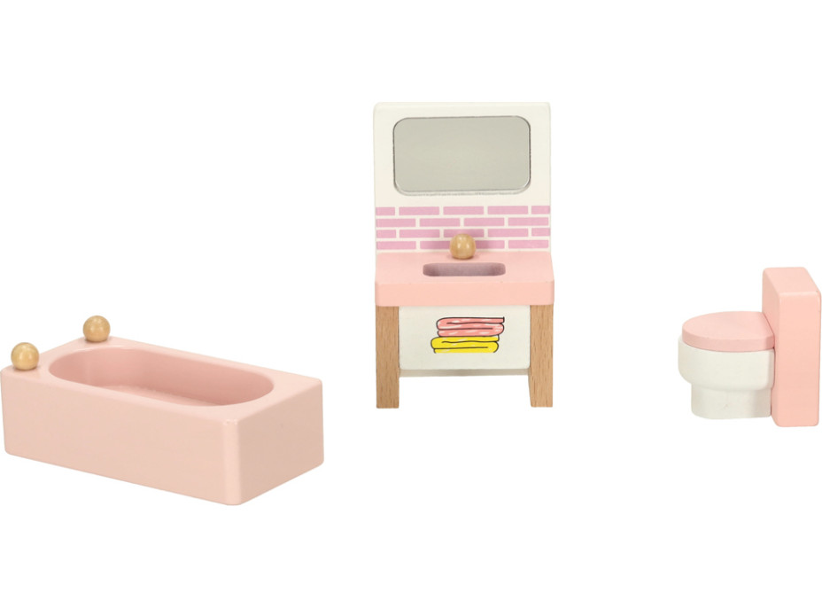 Dřevěný nábytek do domečku pro panenky - růžový
