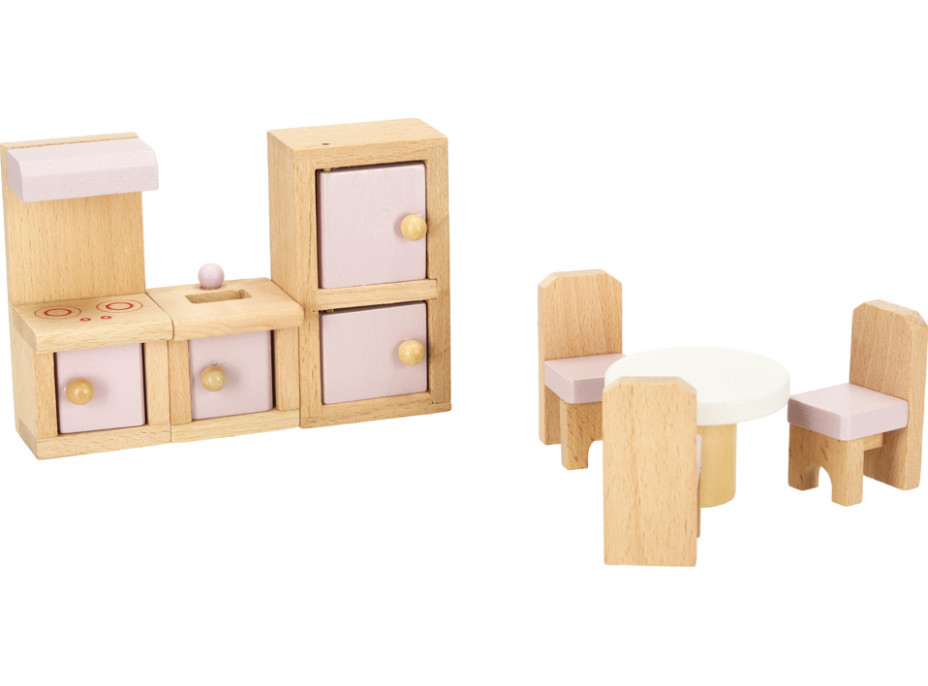 Dřevěný nábytek do domečku pro panenky - růžový