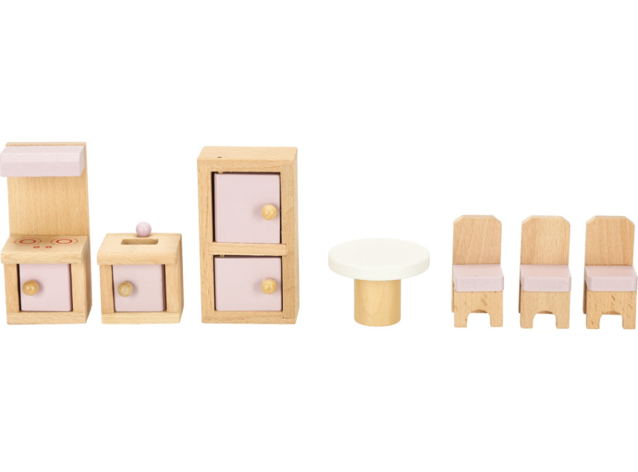 Dřevěný nábytek do domečku pro panenky - růžový