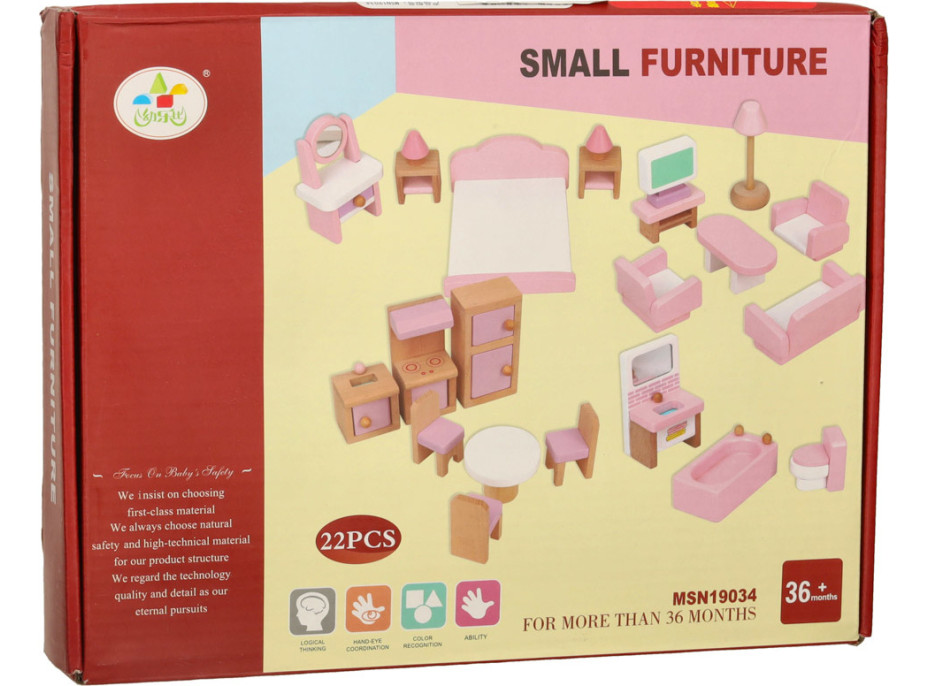 Dřevěný nábytek do domečku pro panenky - růžový