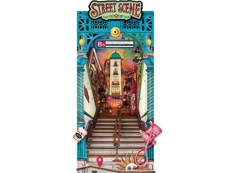 RoboTime 3D skládačka Zarážka na knihy Miniatura domečku Městská ulice