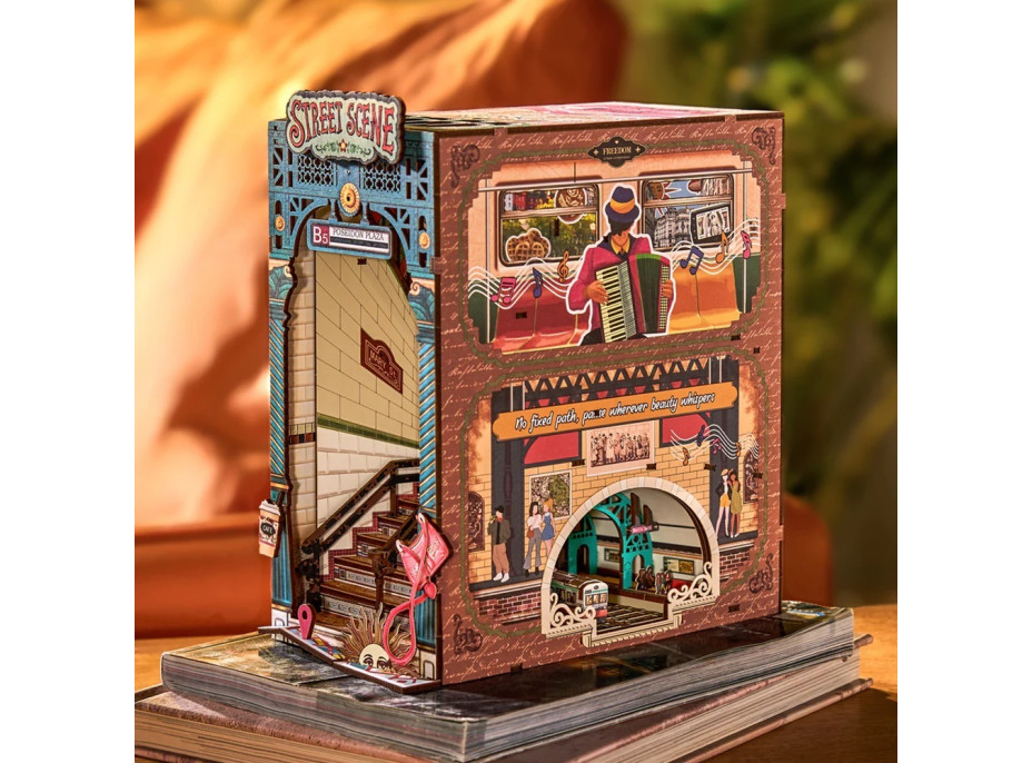 RoboTime 3D skládačka Zarážka na knihy Miniatura domečku Městská ulice