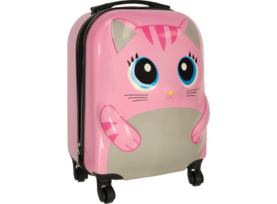 Dětský cestovní kufr na kolečkách - Růžová kočka