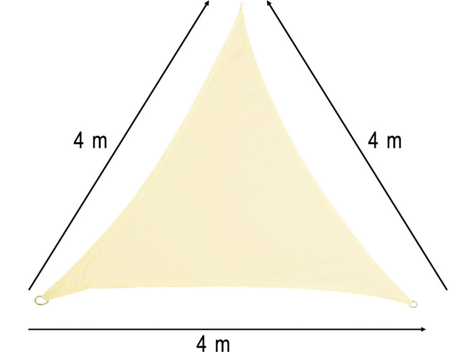 Ochranná trojúhelníková stínící plachta proti slunci LUARO - 4x4x4 m - béžová