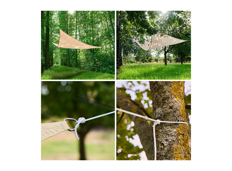 Ochranná trojúhelníková stínící plachta proti slunci LUARO - 4x4x4 m - béžová