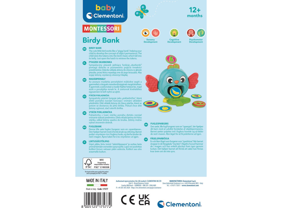 CLEMENTONI BABY Montessori pokladnička Ptáček