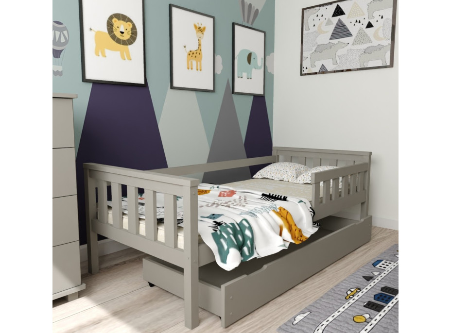 Dětská postel z masivu borovice FRANK - 200x90 cm - šedá