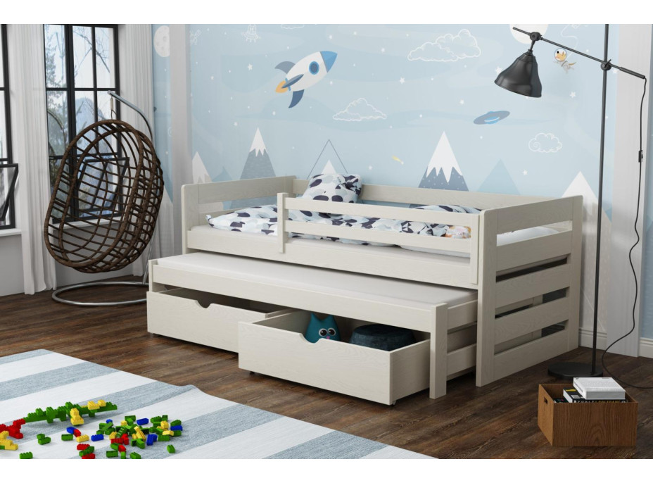 Dětská postel z masivu borovice JOLANA s přistýlkou a šuplíky - 190x90 cm - KAŠMÍROVÁ