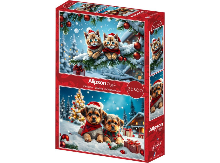 ALIPSON Puzzle Vánoční koťátka a štěňátka 2x500 dílků