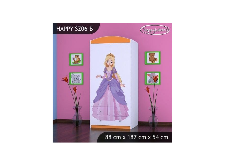 Dětská skříň PRINC A PRINCEZNA - TYP 6B, oranžová