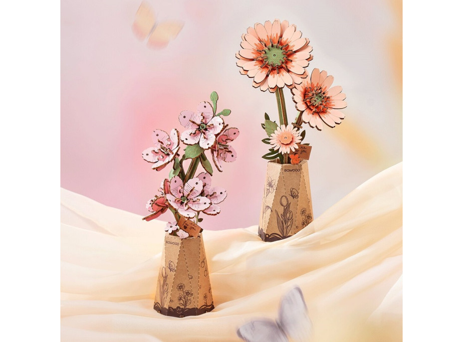 RoboTime 3D dřevěná skládačka Oranžová gerbera