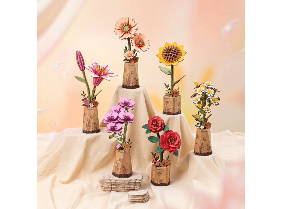 RoboTime 3D dřevěná skládačka Oranžová gerbera