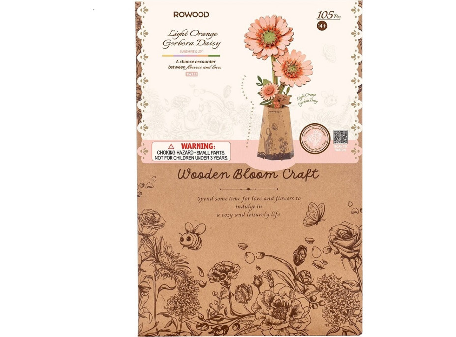 RoboTime 3D dřevěná skládačka Oranžová gerbera