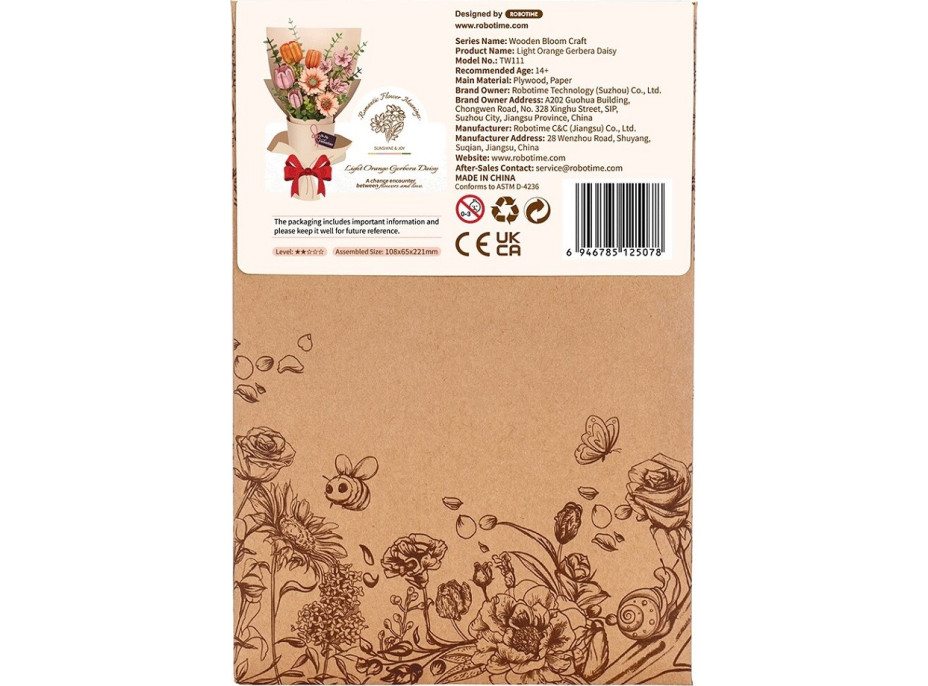 RoboTime 3D dřevěná skládačka Oranžová gerbera