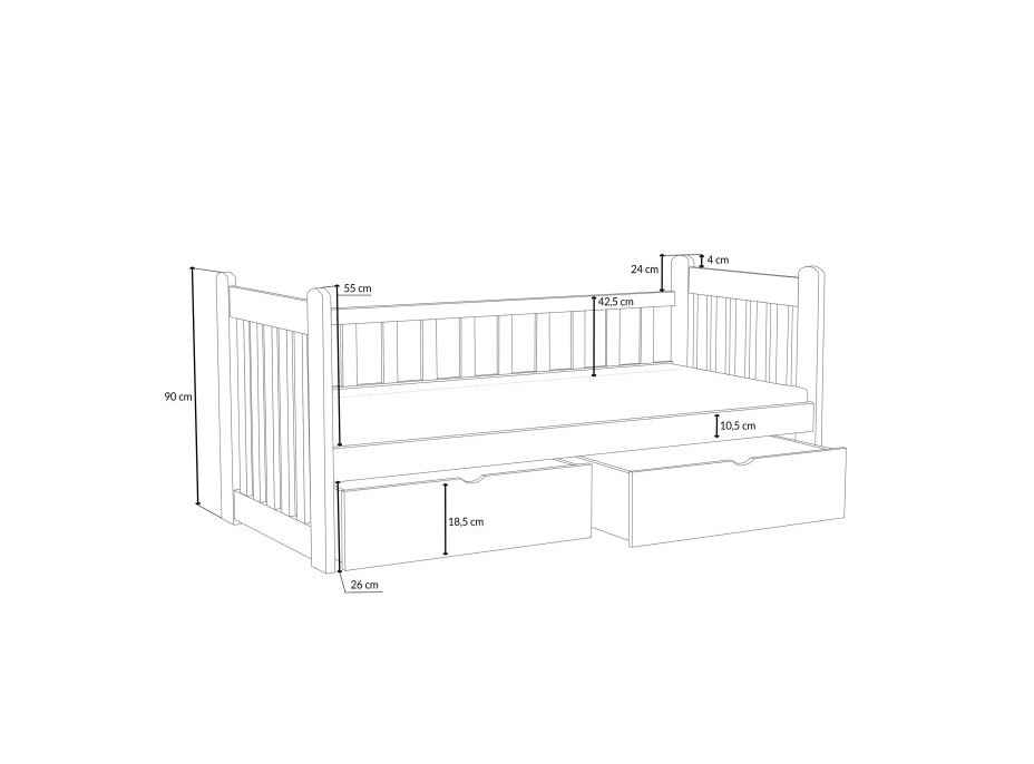 Dětská postel z masivu borovice ARTUR se šuplíky - 200x90 cm - BÍLÁ
