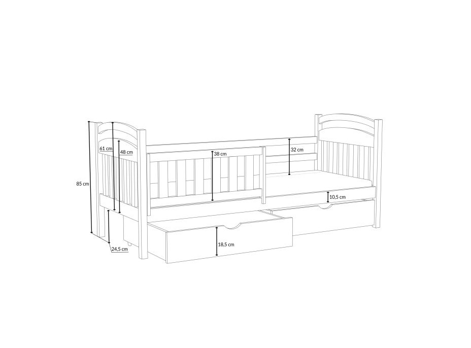 Dětská postel z masivu borovice KRYŠTOF se šuplíky - 200x90 cm - PŘÍRODNÍ BOROVICE