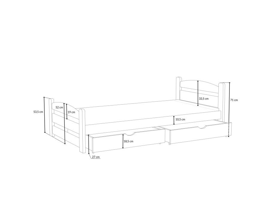 Dětská postel z masivu borovice MAX se šuplíky - 200x80 cm - PŘÍRODNÍ BOROVICE