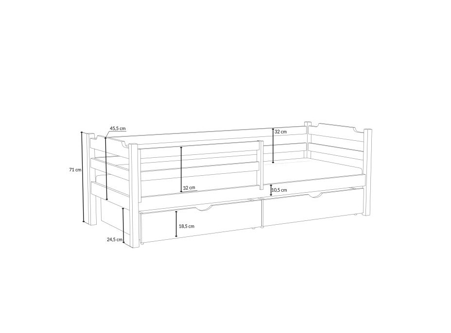 Dětská postel z masivu borovice MIKULÁŠ se šuplíky - 200x90 cm - BÍLÁ