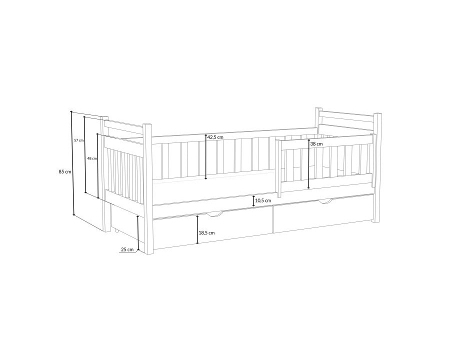 Dětská postel z masivu borovice NATÁLIE se šuplíky - 200x90 cm - PŘÍRODNÍ BOROVICE