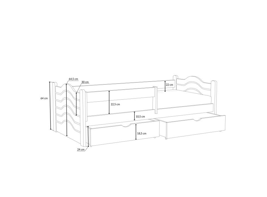 Dětská postel z masivu borovice PINOCCHIO se šuplíky - 200x80 cm - BÍLÁ