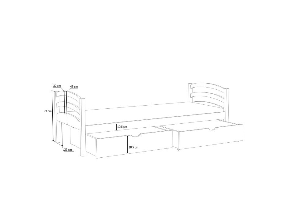 Dětská postel z masivu borovice TORNADO se šuplíky - 200x80 cm - BÍLÁ