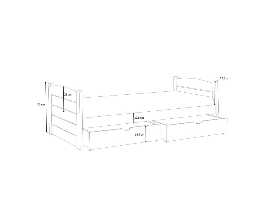 Dětská postel z masivu borovice URŠULA se šuplíky - 200x80 cm - PŘÍRODNÍ BOROVICE